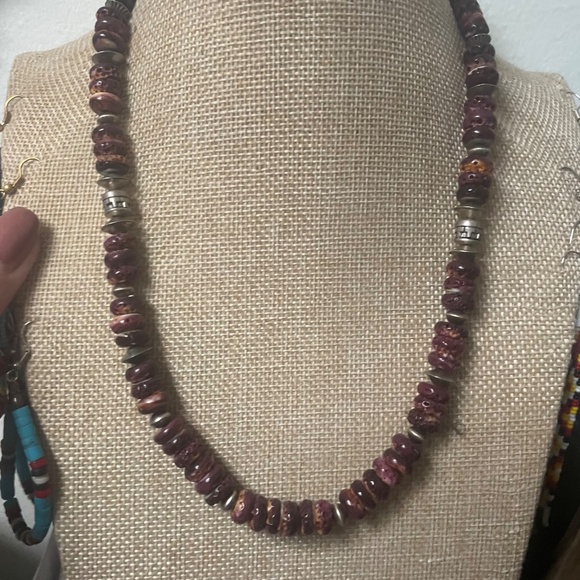 #2 Native American purple spiny oyster and sterling silver necklace - Picture 2 of 10